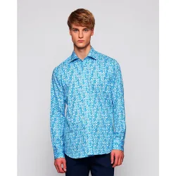 Camisa de hombre casual manga larga estampado patchwork