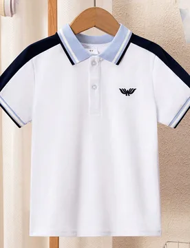 Camisa polo de manga corta con bloques de color casual y de moda para niños/niños pequeños, adecuada para uso diario, escuela, actividades al aire - Shein - FashionsVida