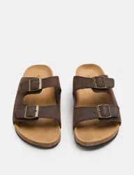 Leather Slip-On Sandals Chocolate male