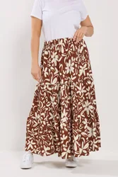 Abstract Floral Tiered Skirt - Brown - Size: 18