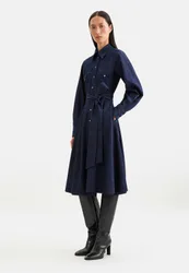 Denim Kleid mit Volumenärmeln und aufgesetzten Taschen Blau 48