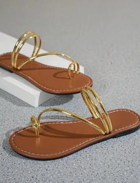 Zapatos planos de verano básicos de ancho extra para mujeres de talla grande, sandalias planas de ancho extra para señoras - Shein - FashionsVida