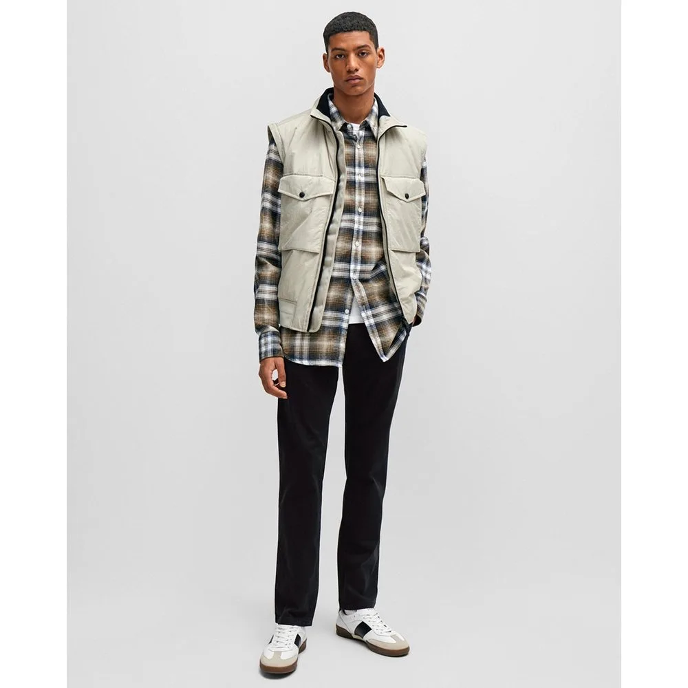Pantalones chinos slim fit de raso de algodón elástico - Boss - FashionsVida
