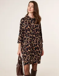 Leopard Print Draped Cowl Neck Tunic Dress - S/M / ANIMAL - female