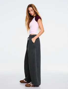 Pantalon Barrel En Molleton À Stoppers M Gris - Bershka - FashionsVida