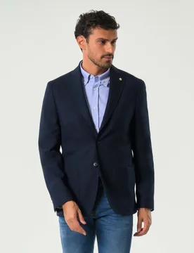 Blazer monopetto blu micro armatura in misto viscosa stretch - MANUEL RITZ - FashionsVida