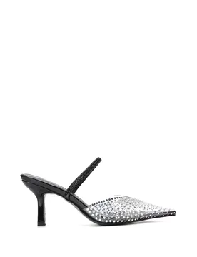 Women's 'Tia' Clear Perspex Stiletto Heel Pointed Mules With Crystals in True Black Size: 3 - True Black - Size: 3 - XY London - FashionsVida