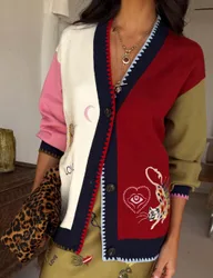 Embroidered Colour Block Relaxed Cardigan Multi female