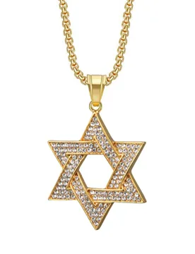 Hiphop Tennis Star of David Pendant Gold Silver Color Stainless Steel Zirconia Hexagram Necklace for Woman Man Religious Jewelry - Aliexpress - FashionsVida