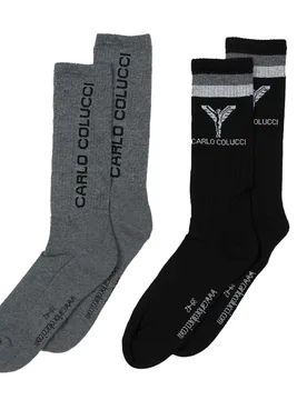 Sportsocken mit Schriftzug - Socken - schwarz / grau - Unisex - Size: M (39-42) - Carlo colucci - FashionsVida