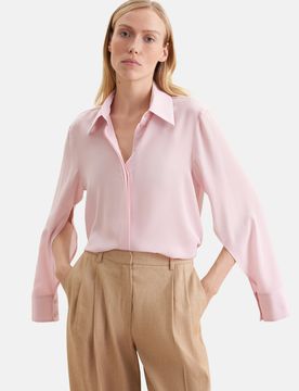 Hemdbluse mit hohen Ärmelschlitzen aus 100% Seide Rosa/Pink 38