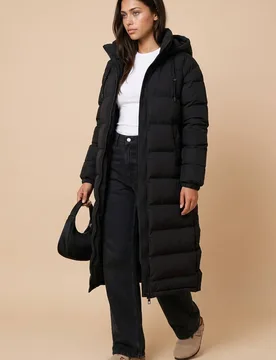 Women's Heat seal Maxi Puffer Coat in Black Size: 14 - Black - Size: 14 - Urban Bliss - FashionsVida