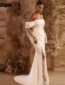 SoDigne Mermaid Satin/Lace Wedding Dresses Off Shoulder Long Sleeves Bridal Gowns Boho Wedding Gown Robe De Mariee Customized - Aliexpress - FashionsVida