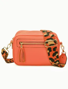 Tassel Zip Crossbody Bag with Canvas Strap - Tangerine - Size: One Size - Fontanella Fashion - FashionsVida