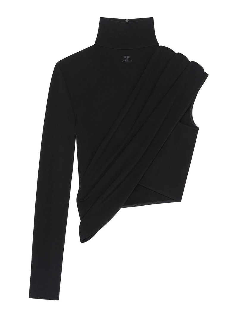 Top corto asimmetrico in jersey