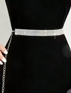 Pieza Cadena de cintura con 8 filas de cristales decorativos para la cintura, accesorio versátil para vestidos, estilo de fiesta - Shein - FashionsVida