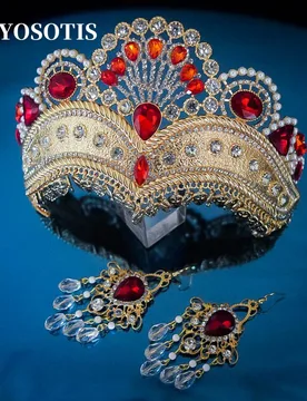 Indian Ethnic Style Blue/Red Crystal Crown Luxury Wedding Dress Rhinestone Waterdrop Tiara Hair Ornament - Aliexpress - FashionsVida