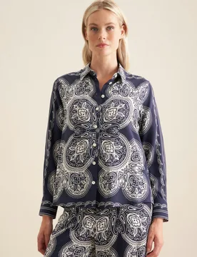 Hemdbluse Tuchprint Blau 40 - Seidensticker.com - FashionsVida