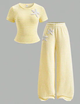 Conjunto de camiseta y pantalones a juego a rayas para adolescentes - Shein - FashionsVida
