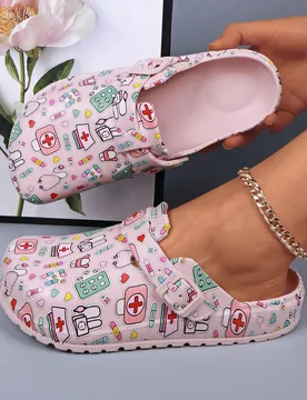 Zapatos de mujer con estampado de moda, de punta cerrada, para todo el año, zapatos de trabajo, pantuflas planas ligeras, suelas suaves y cómodas, c - Shein - FashionsVida