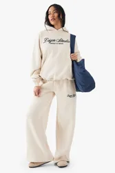 Womens Embroidered Straight Leg Jogger - Cream Cotton - Size Small