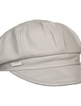 Leather Newsboy Cap by - light grey - Damen - Size: M (56-57 cm) - Seeberger - FashionsVida