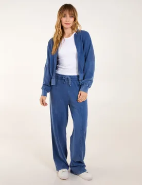 Acid Wash Bomber Jacket & Joggers Set - L/XL / DENIM - female - Blue Vanilla - FashionsVida