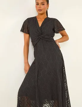 Women's Petite Front Twist Jacquard Dress in Black Size: 10 - Black - Size: 10 - Roman - FashionsVida