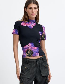 Camiseta Estampada Lacroix, Mujer, Viscosa, Negro, XXL