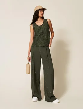 Pantalon en sergé avec cabochons - TWINSET - FashionsVida