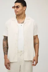 Mens Regular Fit Short Sleeve Linen Blend Shirt - Natural Viscose - Size 2xl