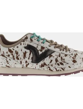 Zapatillas deportivas de mujer de piel con pelo animal print y logotipo metalizado - Victoria - FashionsVida