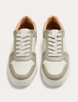 Leather Colour Block Trainers Beige Mix male - Autograph - FashionsVida
