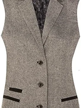 Womens Tweed 1920s Herringbone Light Grey Waistcoat - Size 18 Uk - TruClothing - FashionsVida