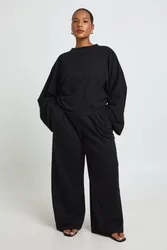 Womens Plus Wide Sleeve Boxy T-Shirt - Black Cotton - Size 16 Uk