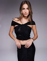 Womens One Shoulder Drape Mesh And Satin Mix Top - Black - Size 8 Uk