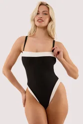 Women's Ally Black & Ivory Bandeau Swimsuit Size: 6D-DD - Multicolor - Size: 6D-DD