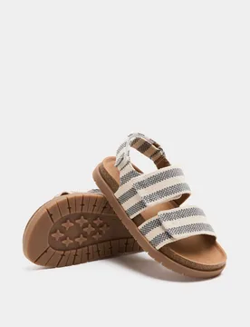 Kids' Double Strap Striped Sandals (4 Small - 2 Large) Green Mix male - M&S - FashionsVida