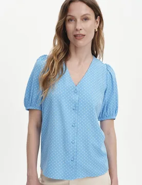 Women's Fleur Short Sleeve Button Through Blouse in Baby Blue Size: 20 - Baby Blue - Size: 20 - Finery London - FashionsVida