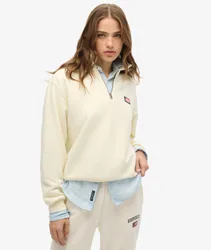 Superdry Damen Athletic Essentials Sweatshirt mit Kragen und Reißverschluss Weiß - Größe: 36