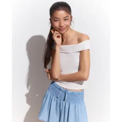 Top liso de canalé de mujer