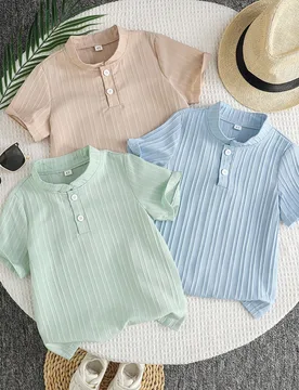 Set de 3 camisas polo de unicolor en estilo escolar casual para niños, camisa de unicolor para niños pequeños, primavera/verano - Shein - FashionsVida