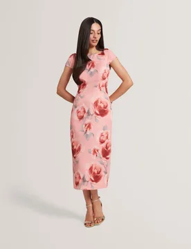 Floral Midi Column Dress Coral female - Ted baker - FashionsVida