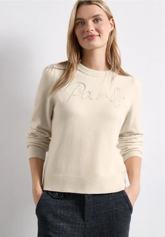 Pullover mit Emboidery Wording female Beige - Street One - FashionsVida