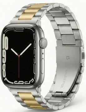 Pieza Correa de reloj de acero inoxidable plateada y dorada de moda empresarial unisex compatible con Apple Watch 38mm 40mm 41mm 42mm 44mm 45mm 46mm 4