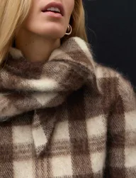 Mohair Blend Checked Triangle Scarf Brown Mix female