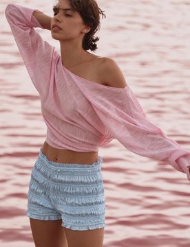Short Satinato Con Arricciature