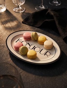 Piatto da portata in ceramica con scritta Bonjour - multicolor