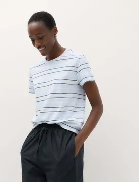 Pure Cotton Striped T-Shirt Blue Mix female - M&S - FashionsVida