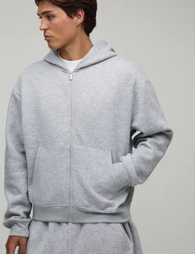 Herren Basic Oversized Boxy Kapuzenpullover mit Reißverschluss Grey Marl Größe Large - boohooMAN - FashionsVida